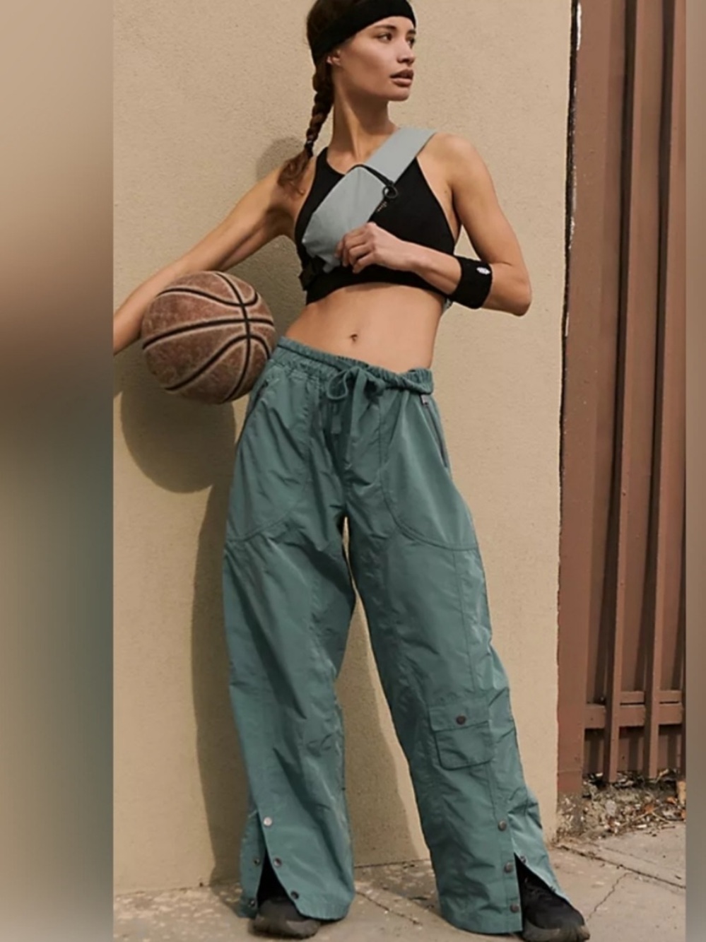 FP Movement Stadium Pants Green Snap Leg Cargo Wide Leg Medium